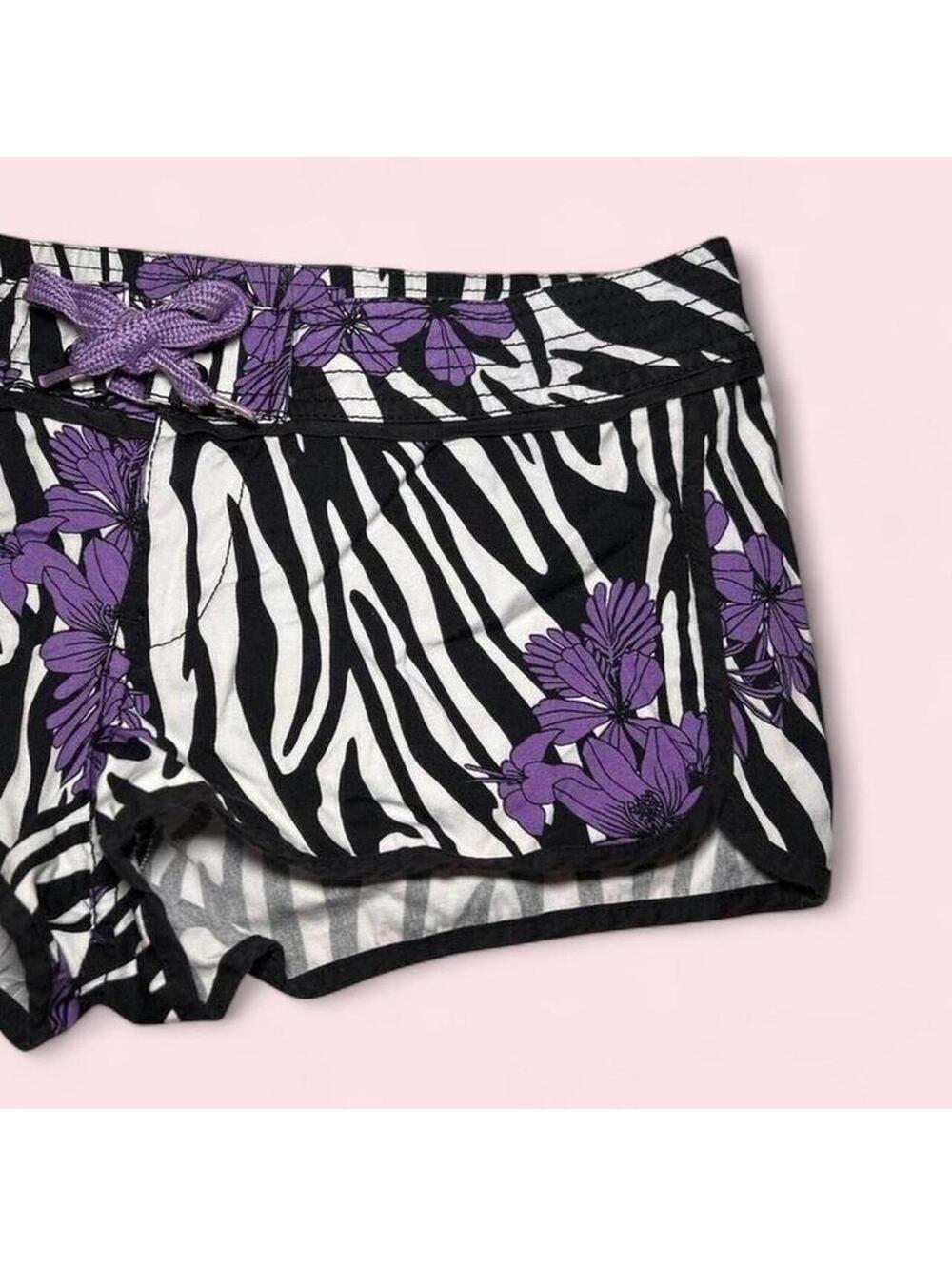 H&M Black and White Zebra Print Mini Shorts Purple Lace Tie - Picture 3 of 4